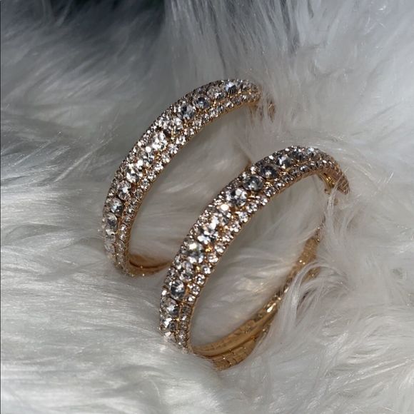 Multi Stone Gold Hoops - Picture 1 of 2